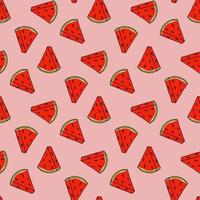 Seamless pattern with watermelon on light pink background. Vector image.