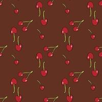 Seamless pattern with cherry on brown background. Vector image.