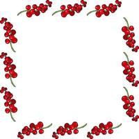 Square frame with red currant on white background. Vector image.
