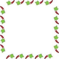 Square frame with red currant and its leaf on white background. Vector image.