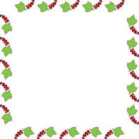 Square frame with red currant and its leaf on white background. Vector image.