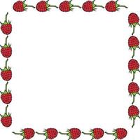 Square frame with cute raspberry on white background. Vector image.