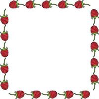 Square frame with cute raspberry on white background. Vector image.