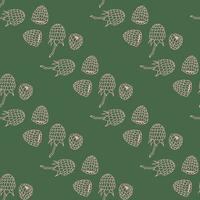 Seamless pattern with wonderful pink raspberry on green background. Vector image.