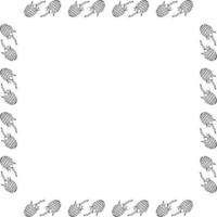 Square frame with black-and-white cozy raspberry on white background. Vector image.
