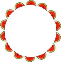 Round frame with tasty watermelon on white background. Vector image.