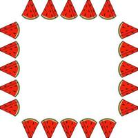 Square frame with cute watermelon on white background. Vector image.