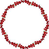 Round frame with sweet red currant on white background. Vector image.