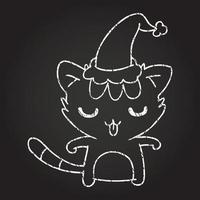 dibujo de tiza de gato navideño vector