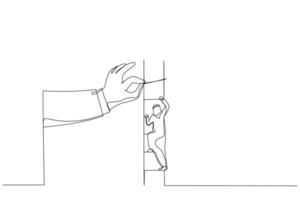 Drawing of big hand help arab businessman build ladder. Single line art style vector