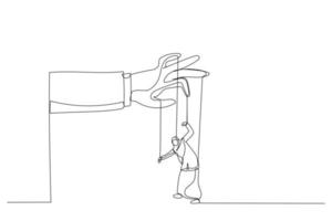 Illustration of arab woman as a marionette controlled. Single continuous line art style vector