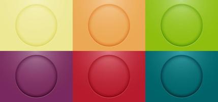 Set of 3D colorful circles hole background paper cut style vector