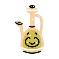 Olive oil glass jug isolated on white background. Vector cartoon bottle