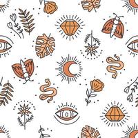 Seamless pattern with mystical boho elements in lineart style vector