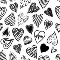 Doodle heart icons seamless patterns. Freehand drawings backdrop. Spots, drops, curves, Lines vector