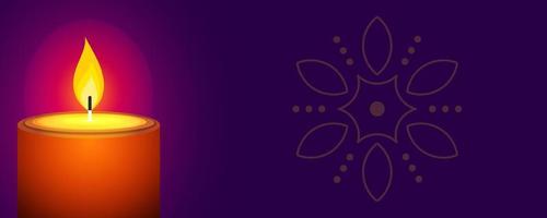 Diseño de encabezado o banner de sitio web con lámpara de aceite realista sobre fondo púrpura para la celebración del festival diwali. vector