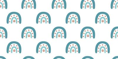 Vector flat hand drawn seamless pattern with cute rainbows. Flat vector hippy boho illustration