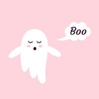 lindo fantasma de halloween con boo de burbuja de habla. pegatina para la guardería. vector