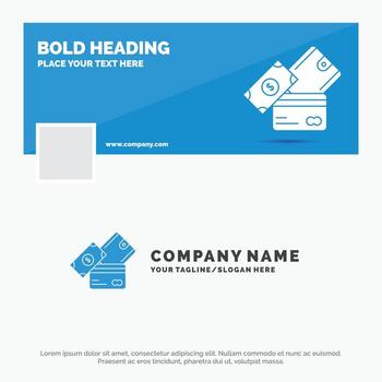 plantilla de logotipo empresarial azul para tarjeta de crédito. dinero. divisa. dólar. cartera. diseño de banner de línea de tiempo de facebook. ilustración de fondo de banner web de vector