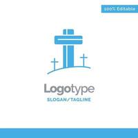 celebración cruz cristiana pascua azul plantilla de logotipo sólido lugar para el eslogan vector