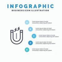 imán atraer herramienta de atracción plantilla de infografía azul plantilla de icono de línea de vector de 5 pasos