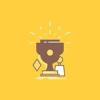 awards. game. sport. trophies. winner Flat Line Filled Icon. Beautiful Logo button over yellow background for UI and UX. website or mobile application vector
