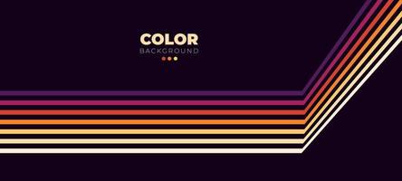 Abstract 1970's background design in futuristic retro style with colorful lines. Abstract simple colorful striped lines in retro style. colorful line dark background design.  Vector illustration.