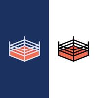 Boxing Ring Wrestling  Icons Flat and Line Filled Icon Set Vector Blue Background