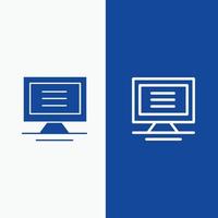 monitorear la línea de hardware de la computadora y el glifo icono sólido línea de banner azul y el glifo icono sólido azul banne vector