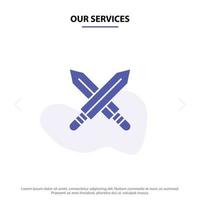 Our Services Sword Fencing Sports Weapon Solid Glyph Icon Web card Template vector