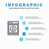 Laundry Machine Washing Robot Blue Infographics Template 5 Steps Vector Line Icon template
