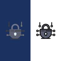Internet Network Network Security  Icons Flat and Line Filled Icon Set Vector Blue Background