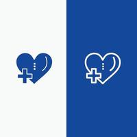 Heart Love Add Plus Line and Glyph Solid icon Blue banner vector