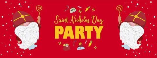 Saint Nicholas Day banner horizontal. Web banner saint nicholas. Cute old man character in red miter. Priest with shepherd's crook. vector