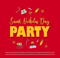 Saint Nicholas Day party poster. Invitation to the party To the day of St. Nicholas on a red background. vector