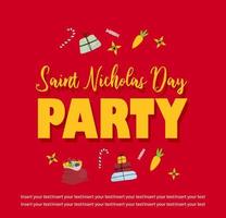 Saint Nicholas Day party poster. Invitation to the party To the day of St. Nicholas on a red background. vector