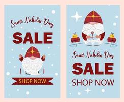 saint nicholas sale. Mikulas or Sinterklaas winter holiday. St. Nicholas character. Vertical sale banner. vector