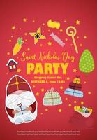 Saint Nicholas Day party poster. Invitation to the party To the day of St. Nicholas on a red background. vector