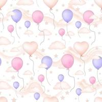 Seamless vector pattern with balloons. Baby shower party ornament. Gentle pattern for babies and newborns.