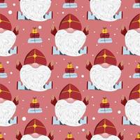 Simple hand-drawn colored vector seamless pattern. Celebration of St. Nicholas Day, Sinterklaas. For printing wrapping paper, gifts, textiles.