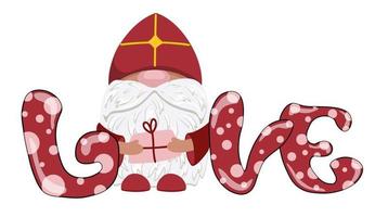 Character dwarf saint nicholas. Christmas gnome with the inscription love. St. Nicolas day vector