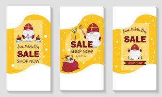 saint nicholas sale. Mikulas or Sinterklaas winter holiday. St. Nicholas character. Vertical sale banner. vector