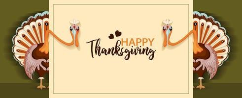 Funny turkeys for thanksgiving day. horizontal greeting banner vector