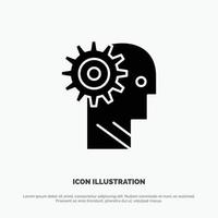 Solution Brain Gear Man Mechanism Personal Working solid Glyph Icon vector