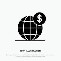 Dollar Global Business Globe International solid Glyph Icon vector