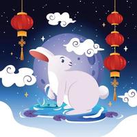Chinese New Year with a Rabbit Standing Above the Water vector