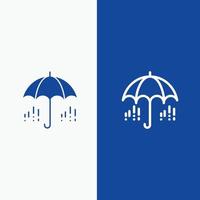 paraguas lluvia tiempo línea de primavera y glifo icono sólido línea de banner azul y glifo icono sólido azul ba vector