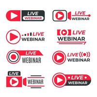 Live Stream Generic Live Webinar Icon Badge Set vector