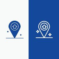 mapa navegación casa línea y glifo icono sólido bandera azul línea y glifo icono sólido bandera azul vector