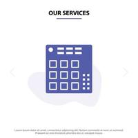 Our Services Audio Controller Dj Live Mixer Solid Glyph Icon Web card Template vector